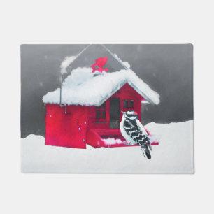 Downy Woodpecker Painting - Original Bird Art Doormat
