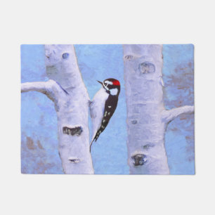 Downy Woodpecker Painting - Original Bird Art Doormat