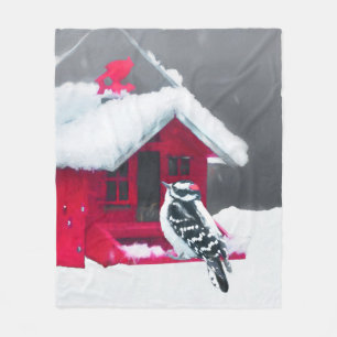 Downy Woodpecker Painting - Original Bird Art Fleece Blanket