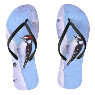 Downy Woodpecker Painting - Original Bird Art Jandals