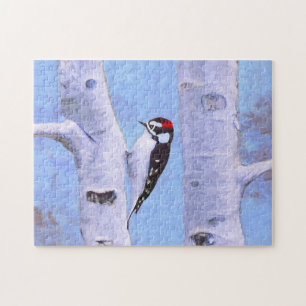 Downy Woodpecker Painting - Original Bird Art Jigsaw Puzzle