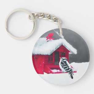Downy Woodpecker Painting - Original Bird Art Key Ring
