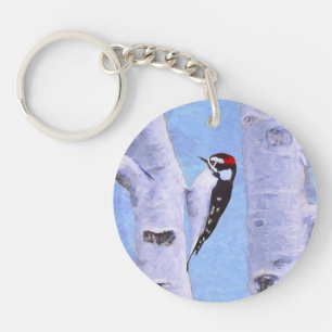 Downy Woodpecker Painting - Original Bird Art Key Ring