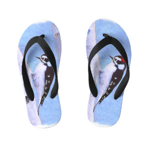 Downy Woodpecker Painting - Original Bird Art Kid's Jandals