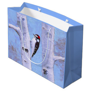 Downy Woodpecker Painting - Original Bird Art Large Gift Bag