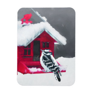 Downy Woodpecker Painting - Original Bird Art Magnet