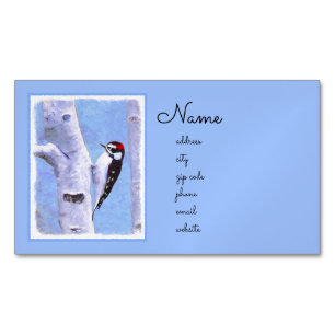 Downy Woodpecker Painting - Original Bird Art Magnetic Business Card