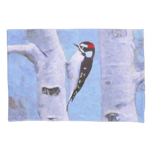 Downy Woodpecker Painting - Original Bird Art Pillowcase