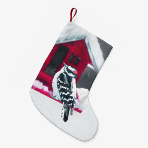 Downy Woodpecker Painting - Original Bird Art Small Christmas Stocking