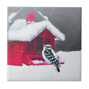 Downy Woodpecker Painting - Original Bird Art Tile