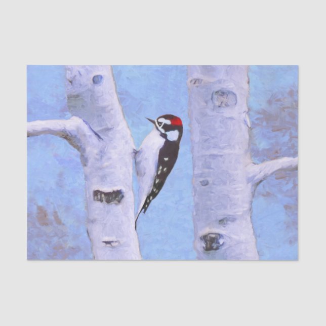 Downy Woodpecker Painting - Original Bird Art Tissue Paper (Front)