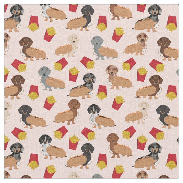 Doxie and Fries funny weiner dog Fabric (Close Up)