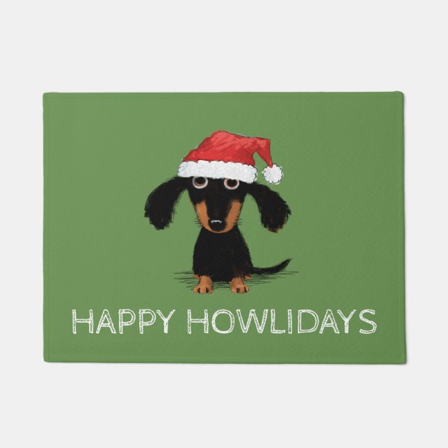Doxie Clause | Cute Dachshund with Santa Hat Doormat (Front)