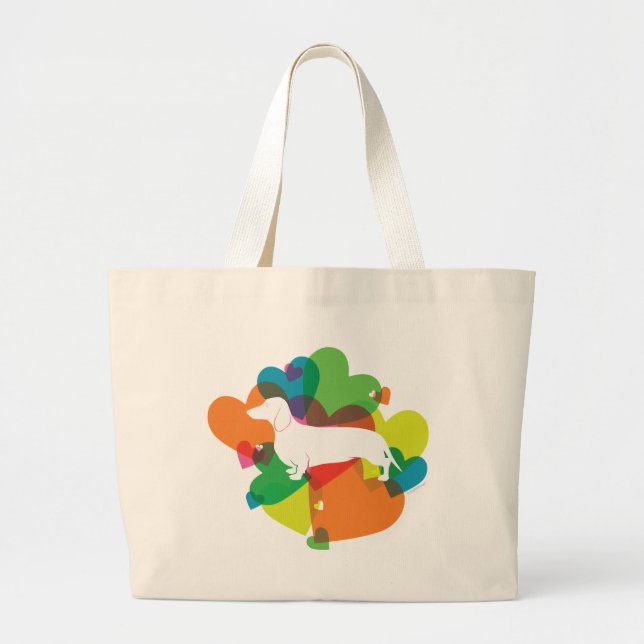 Doxie Colourful Heart Design Large Tote Bag (Front)