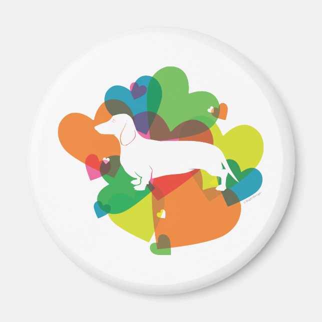 Doxie Colourful Heart Design Magnet (Front)