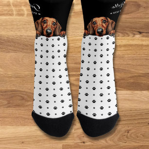 Doxie Dachshund Dog Paw Print Black White Custom  Socks
