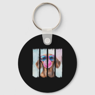 Doxie Dog Blowing Bubblegum Wearing Gles Cute Dach Key Ring