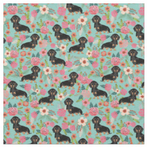 Doxie Floral Fabric - black and tan doxie - mint
