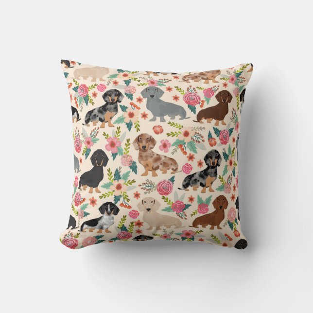 Doxie Florals pillow - cute dog throw pillow (Front)