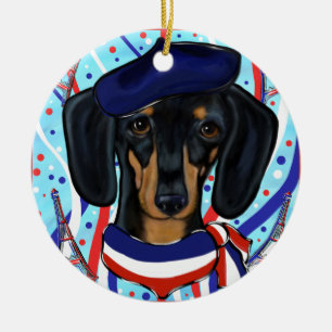 Doxie in Paris Ceramic Tree Decoration