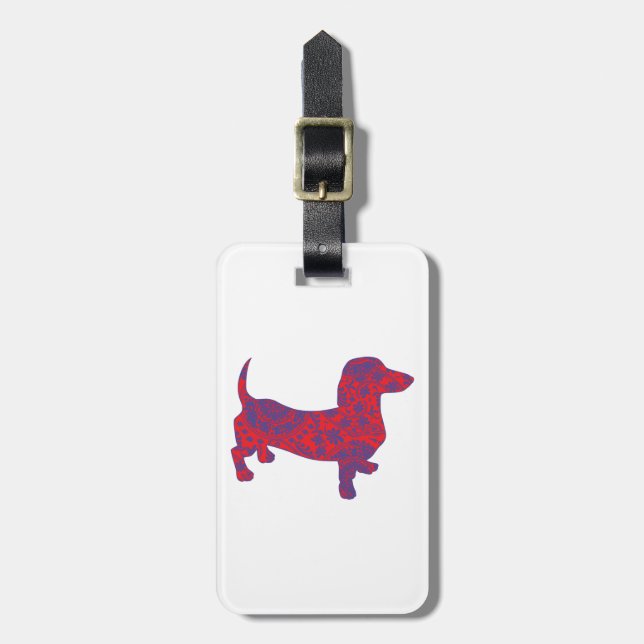 Doxie in Reniassance-Pattern Luggage Tag (Front Vertical)