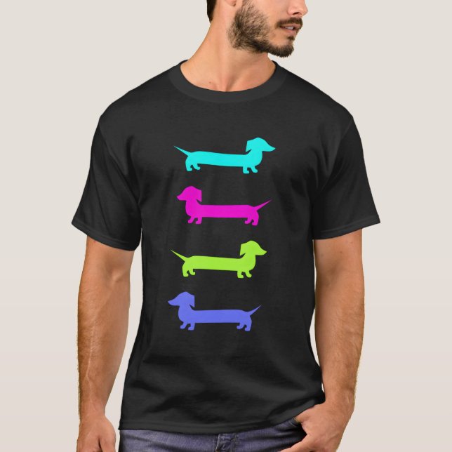 Doxie Lover Brightly Coloured Dachshunds For Chris T-Shirt (Front)