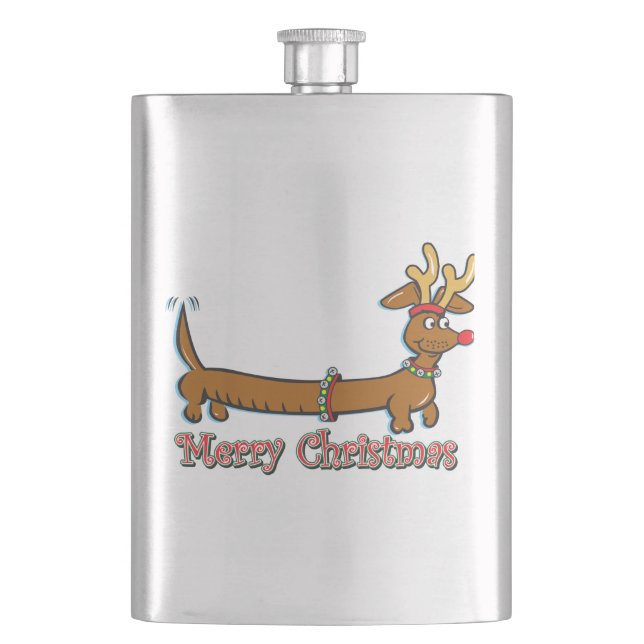 Doxie-Merry-Christmas Hip Flask (Front)