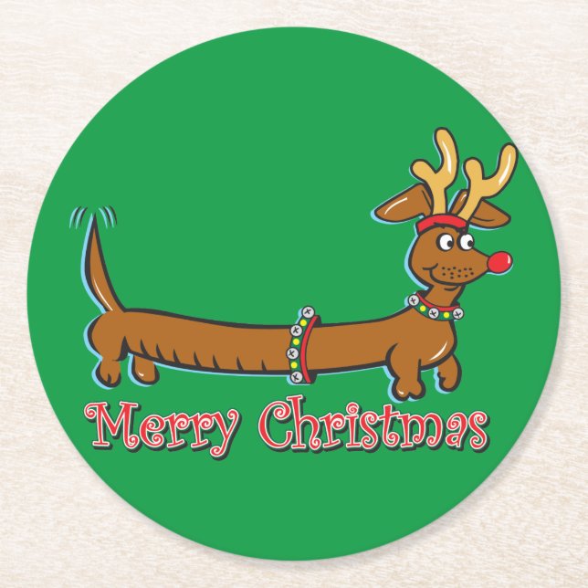 Doxie-Merry-Christmas Round Paper Coaster (Front)