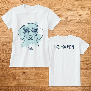 Doxie Mom Ice Blue T-Shirt with Custom Name