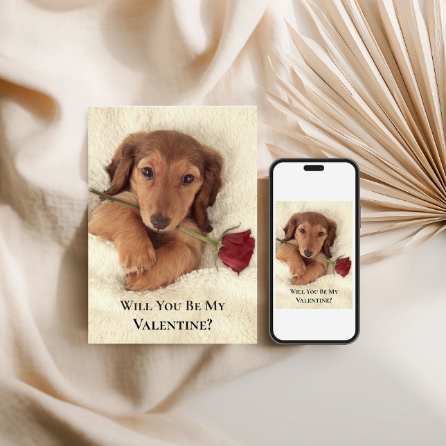 Doxie Red Rose Glam Glitter Valentine Holiday Card (Doxie Red Rose Glam Glitter Valentine Holiday Card)