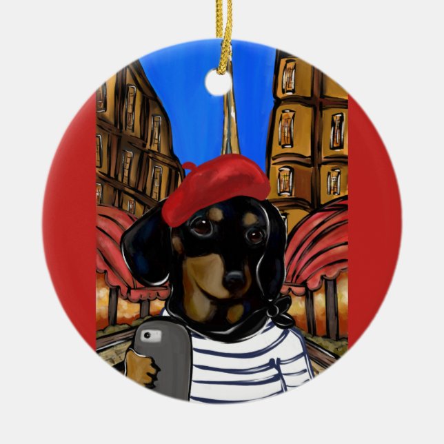 DOXIE SELFIE CERAMIC TREE DECORATION (Front)
