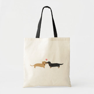 Doxie Smooch with Heart | Wiener Dogs Cartoon Tote Bag