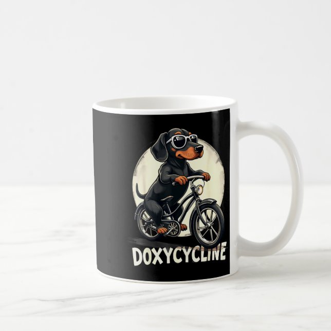 Doxycycline pharmacy funny dachshund on bicycle coffee mug (Right)