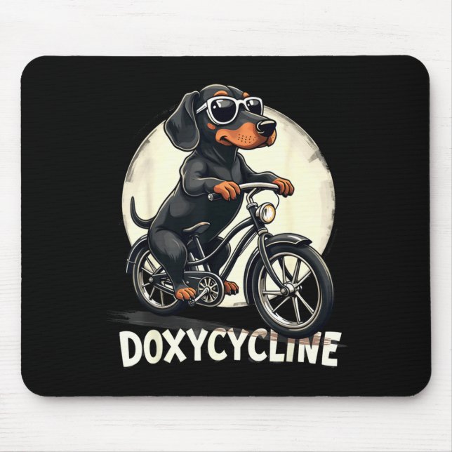 Doxycycline pharmacy funny dachshund on bicycle mouse pad (Front)