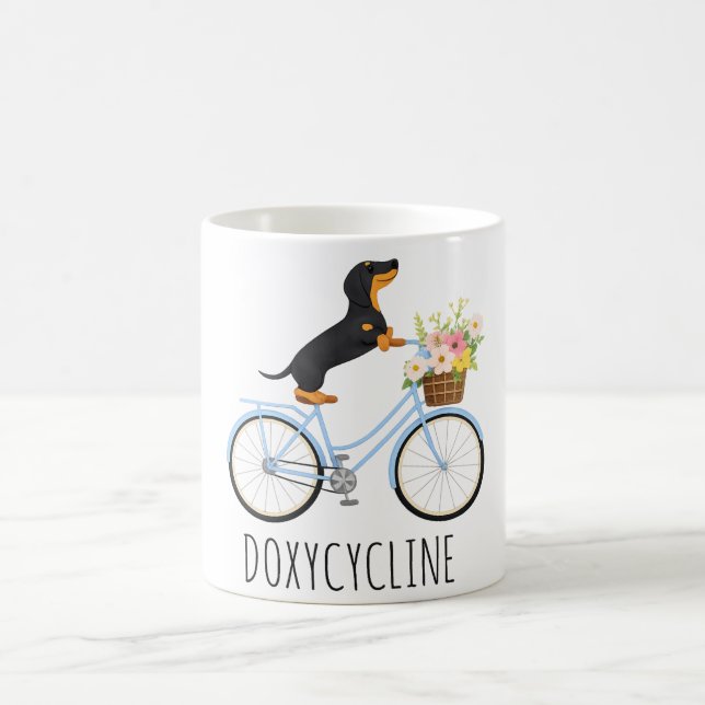  Doxycycline Pharmacy Pun , Dachshund on Bicycle,  Coffee Mug (Center)