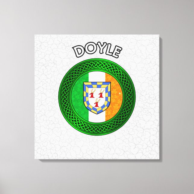 Doyle Crest & Celtic Knot on Shamrock Canvas Print (Front)