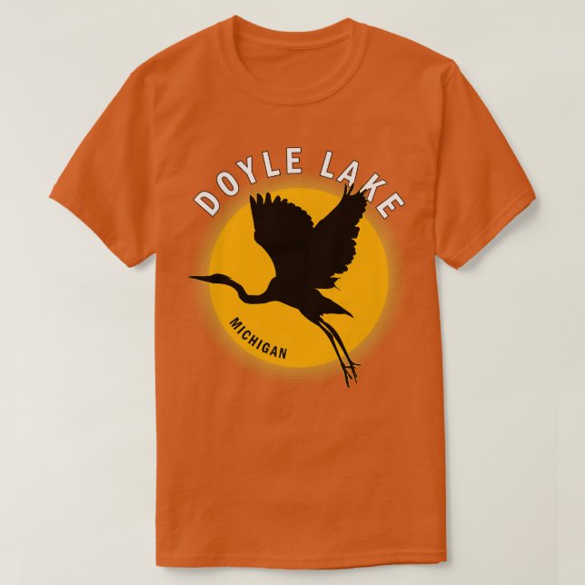 Doyle Lake in Michigan Heron Sunrise T-Shirt (Design Front)
