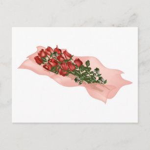 Dozen Red Roses in Paper Postcard