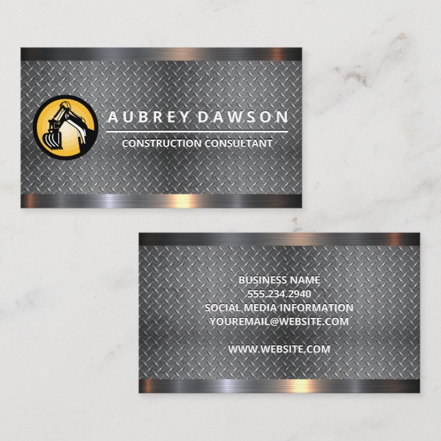 Dozer Arm | Plated Steel Metal Trim  Business Card (Front/Back)