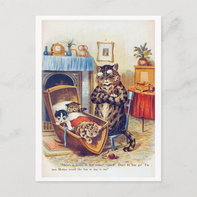 Dozing Cat and Baby Cat, Louis Wain Postcard (Front)