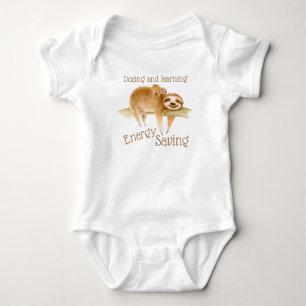 Dozing sloth and cute baby watercolor painting bodysuit
