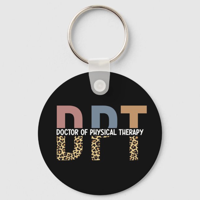 DPT Doctor of Physical Therapy Cheetah Typography Key Ring (Front)