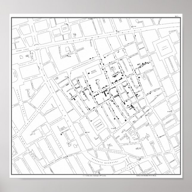 Dr. John Snow: Cholera Map of London, 1854 Poster (Front)
