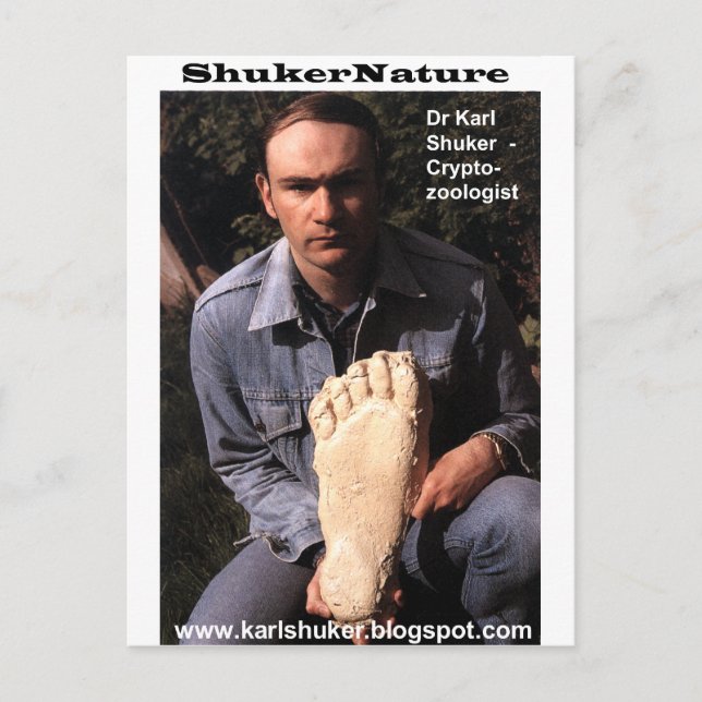 Dr Karl Shuker & bigfoot print cast - ShukerNature Postcard (Front)