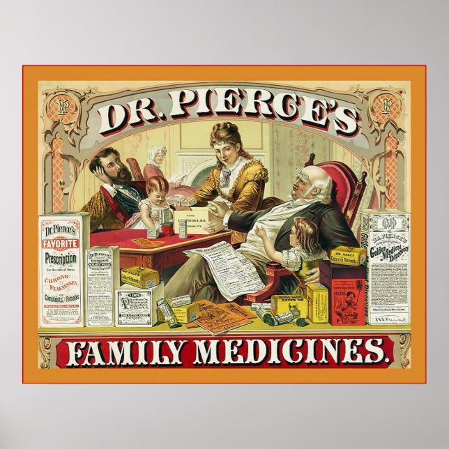 Dr. Peirce's Family Medicines ~ Vintage Advert Poster (Front)