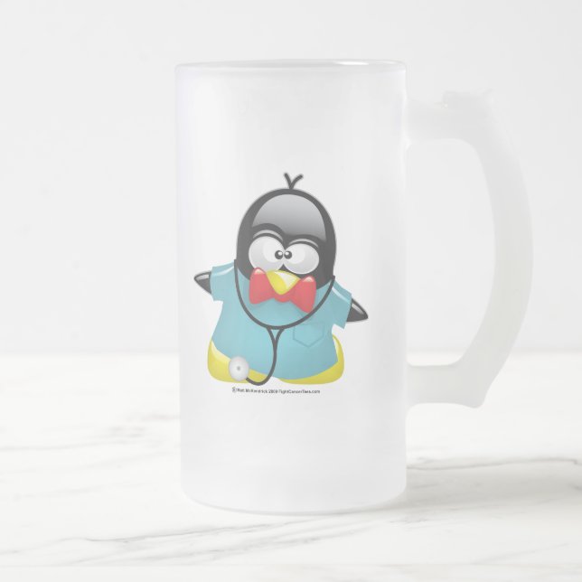 Dr Penguin Frosted Glass Beer Mug (Right)