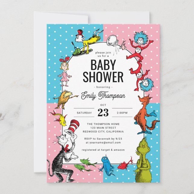 Dr. Seuss - Book Characters | Pastel Baby Shower Invitation (Front)