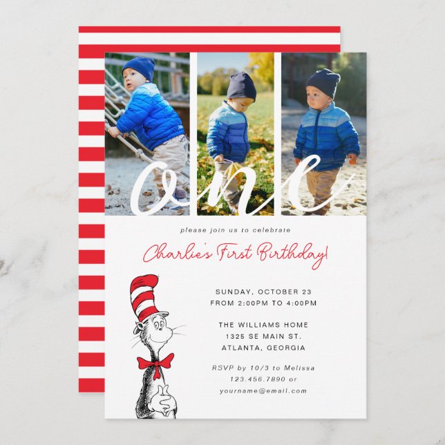 Dr. Seuss | Cat in the Hat 1st Birthday Photo Invitation (Front/Back)