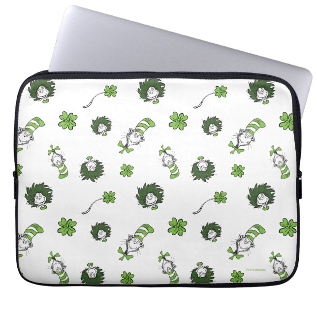 Dr. Seuss | Cat in the Hat Clover Pattern Laptop Sleeve (Front)