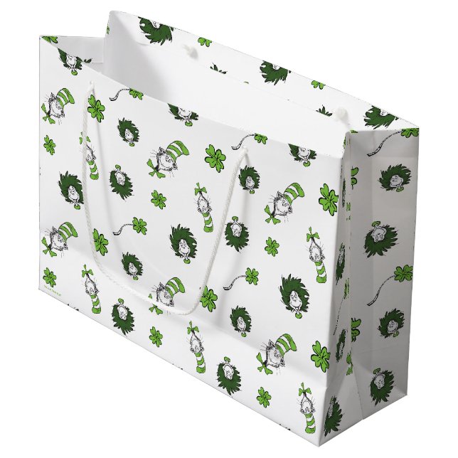 Dr. Seuss | Cat in the Hat Clover Pattern Large Gift Bag (Front Angled)